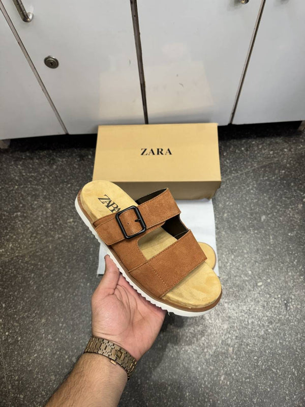 Zar.a Strap Suede Leather Premium Sandals Slides Brown
