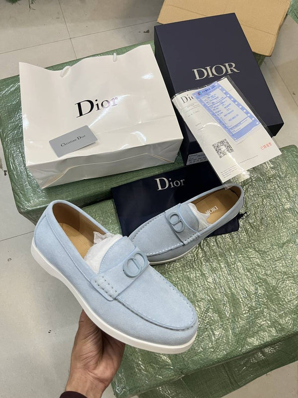 Dio.r Granville Premium Loafers Light Blue Suede Calfskin Surplus Quality With All Accessories 0018