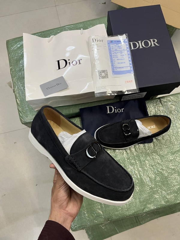 Dio.r Granville Premium Loafers Black Grey Suede Calfskin Surplus Quality With All Accessories 0018