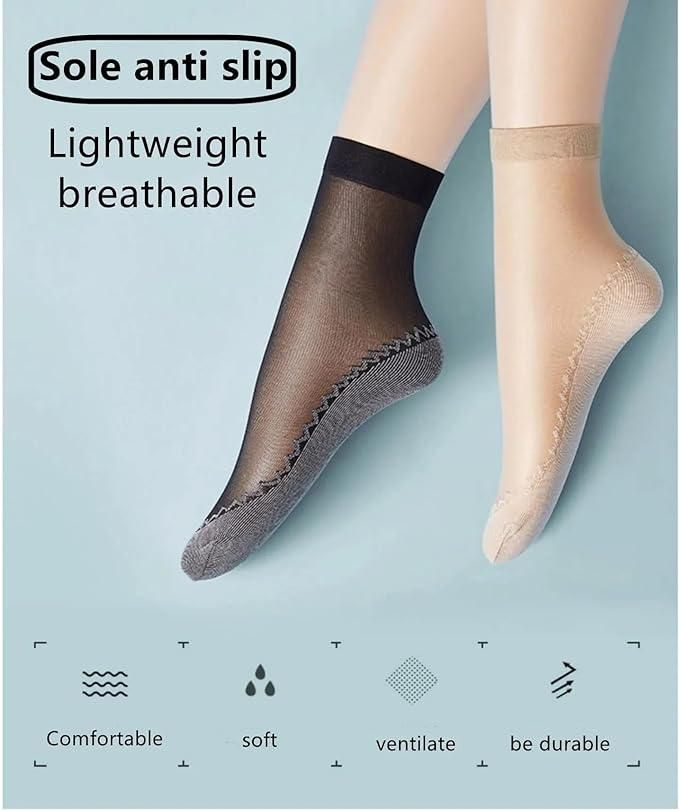 Silky Anti-Slip Cotton Sole Sheer Ankle High Tights Hosiery Socks Reinforced Toe