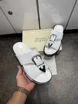 Alexander McQuee.n Platform  Buckle SandalsSlide White Premium