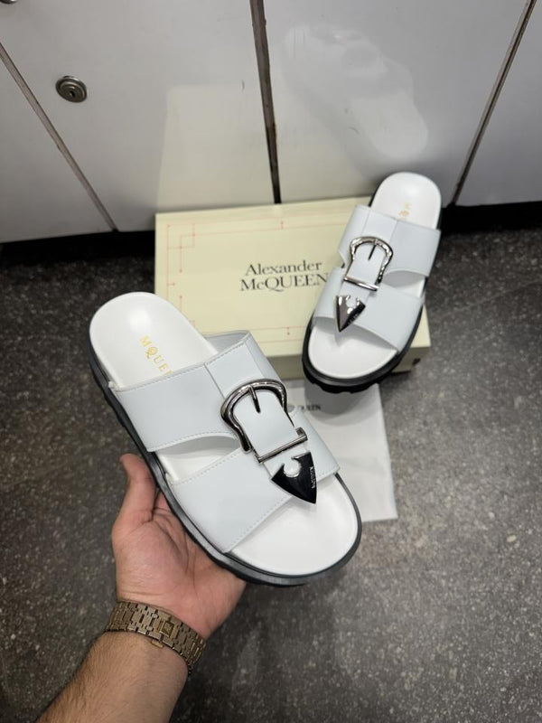 Alexander McQuee.n Platform  Buckle SandalsSlide White Premium