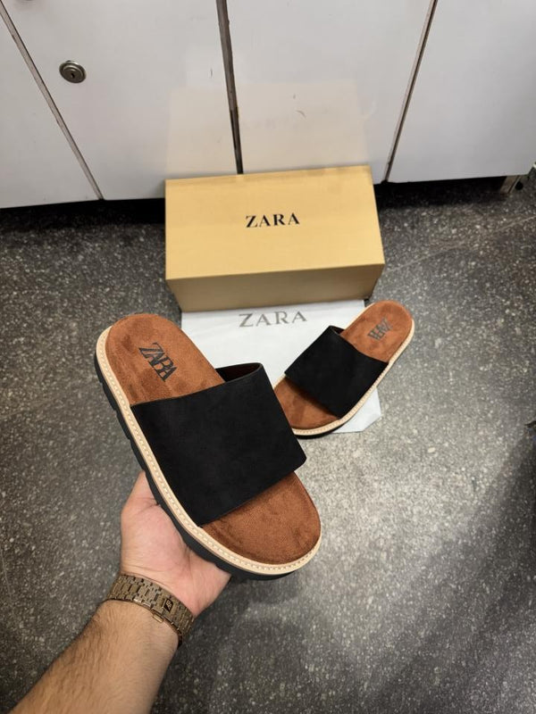 ZAR.A PREMIUM SUEDE SLIDE BLACK TAN 026