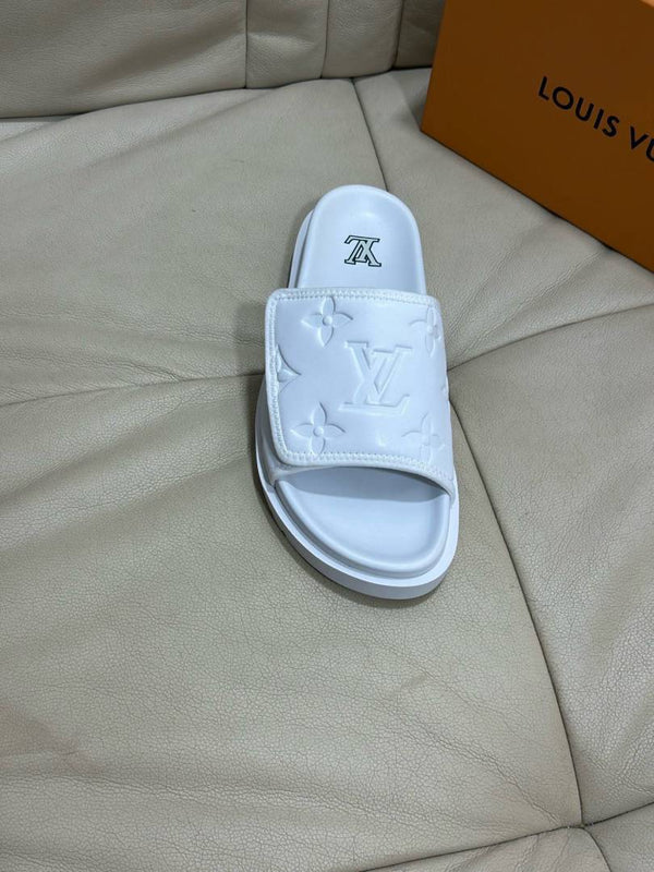 Loui.s Vuitton Lv Leather Miami Mules Wide Front Strap Logo Premium Slides