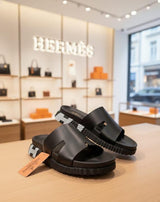 HERME.S IZMIR THICK SOLE ITALIAN SLIDE BLACK 33