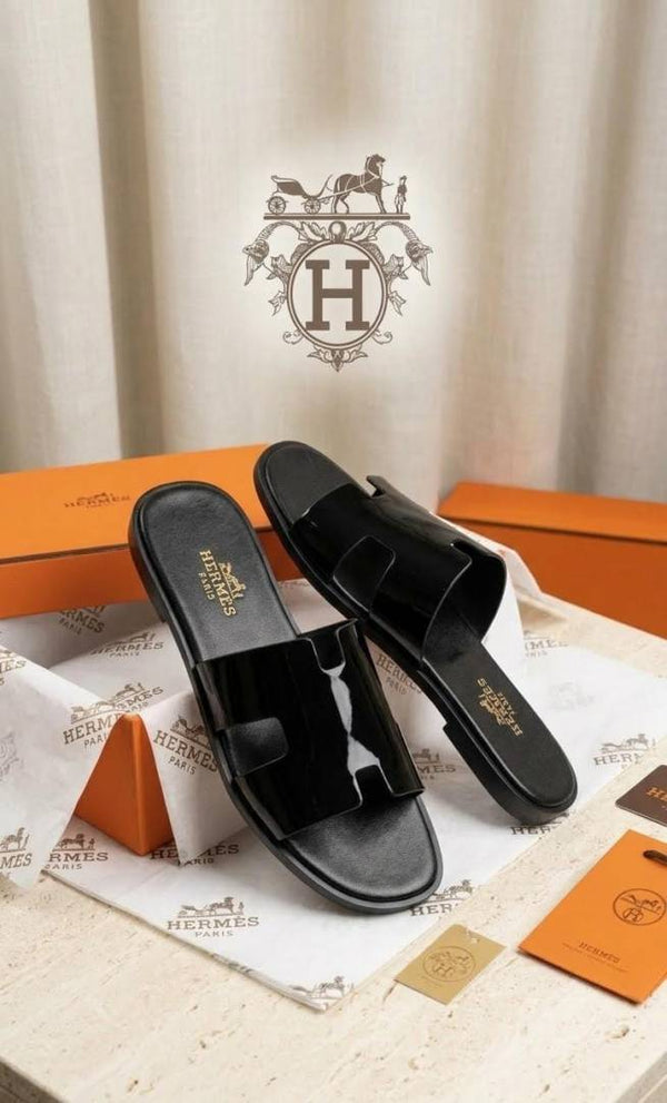 HERME.S IZMIR GLOSSY BLACK ITALIAN SLIDE 24