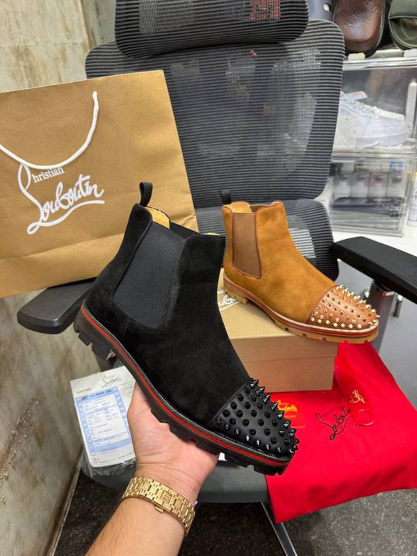 Christian Loubouti.n Spikes Suede Chelsea Boots Black n Premium