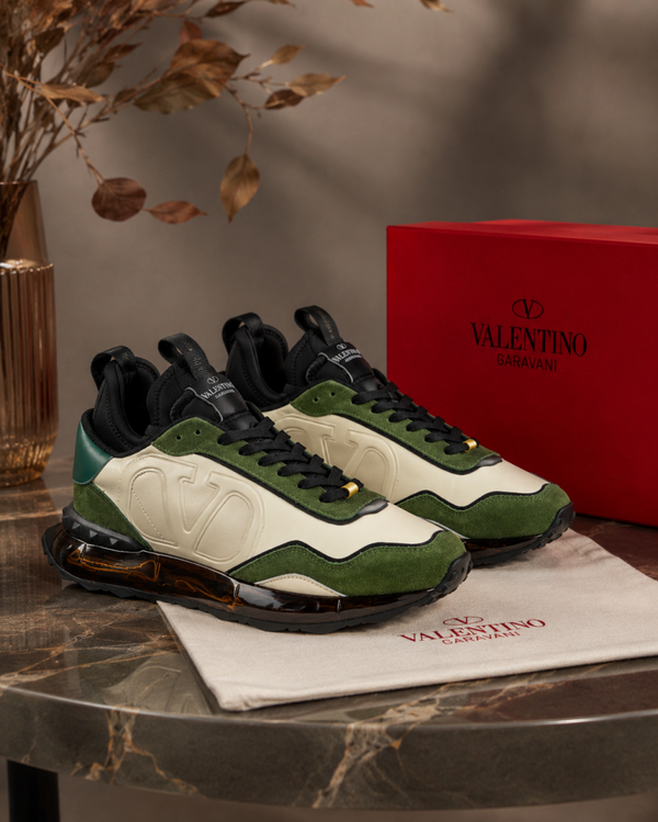 VALENTIN.O GARAVANI GREEN SUEDE METALLIC GOLD