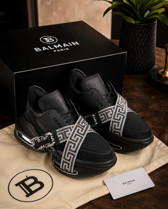 BALMAI.N B BOLD BLACK MONOGRAM STRAP SNEAKERS