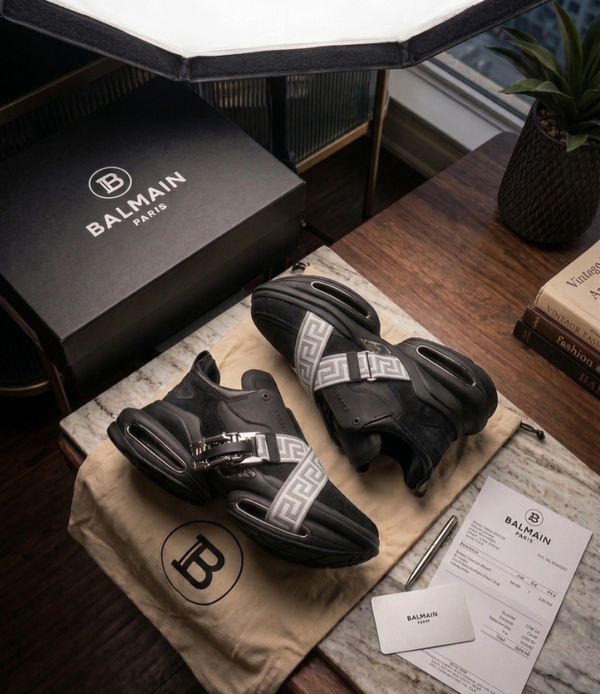 BALMAI.N B BOLD BLACK MONOGRAM STRAP SNEAKERS