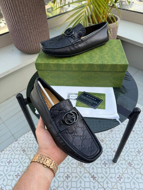 Gucc.I Monogram Premium Loafers Surplus Calf Leather Quality With All Accessories HX009