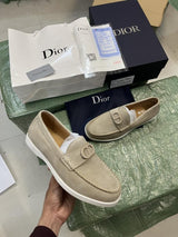 Dio.r Granville Premium Loafers Light Cream Suede Calfskin Surplus Quality With All Accessories 0018
