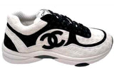 CHANEEL CC EMBOSSED LOGO WHITE BLACK SUEDE