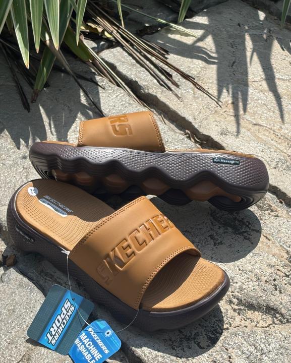 Skecherrs Massage Fit Slides Tan