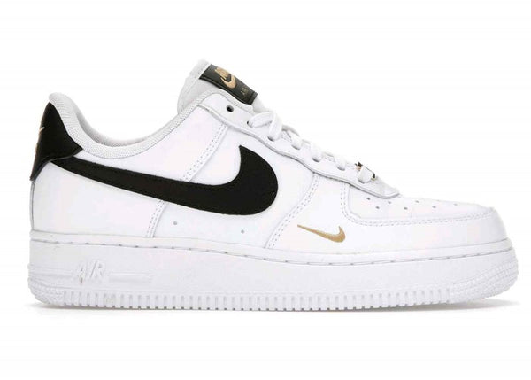 Nikee Air Force 1 Low 07 Essential White Black Gold Mini Swoosh