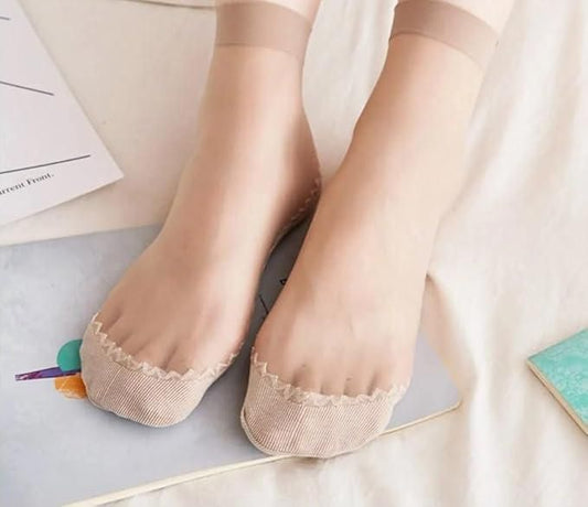 Silky Anti-Slip Cotton Sole Sheer Ankle High Tights Hosiery Socks Reinforced Toe
