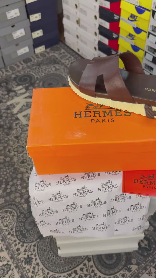 HERME.S IZMIR THICK SOLE ITALIAN SLIDE BROWN 44