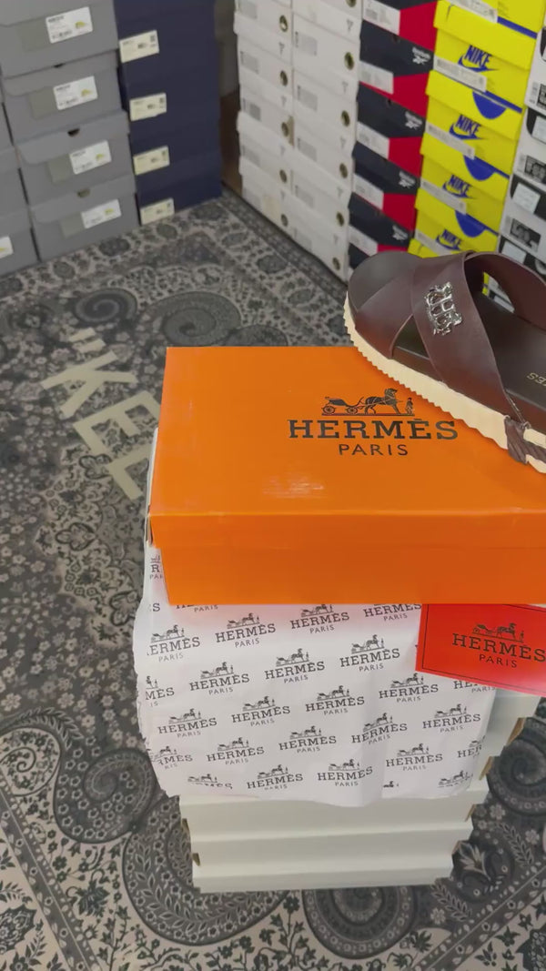 HERME.S INFRA THICK SOLE ITALIAN SLIDE BROWN 11