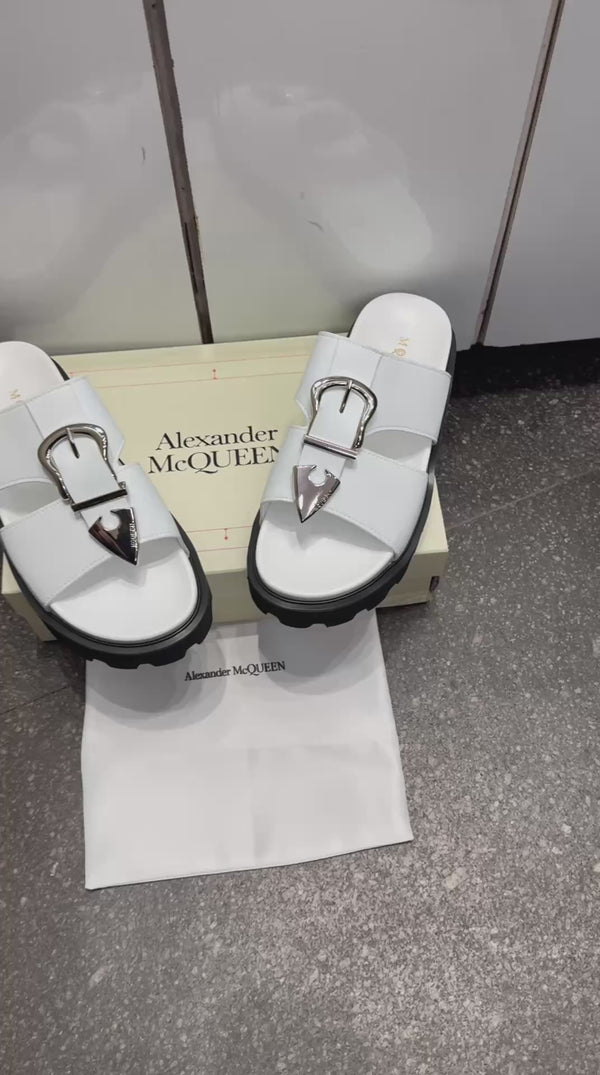 Alexander McQuee.n Platform  Buckle SandalsSlide White Premium