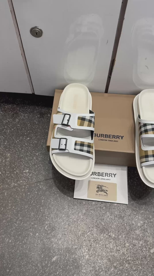 Burberr.y Checkered Double Strap Sandals Slides Premium