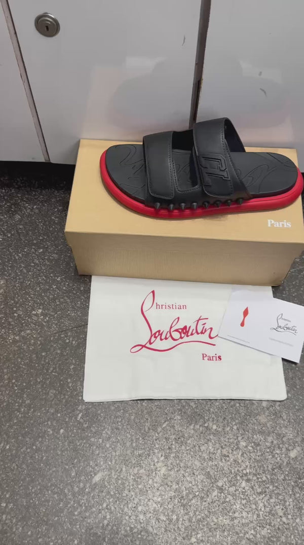 Christian Loubouti.n Strapt Rubber Spike Slipers Black Premium Sandals Slides